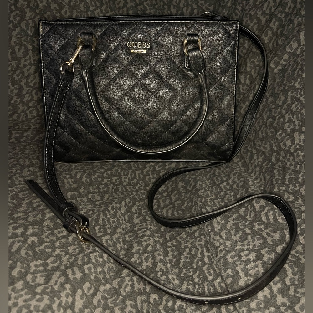 Guess Quilted black purse with gold hardware lightly used